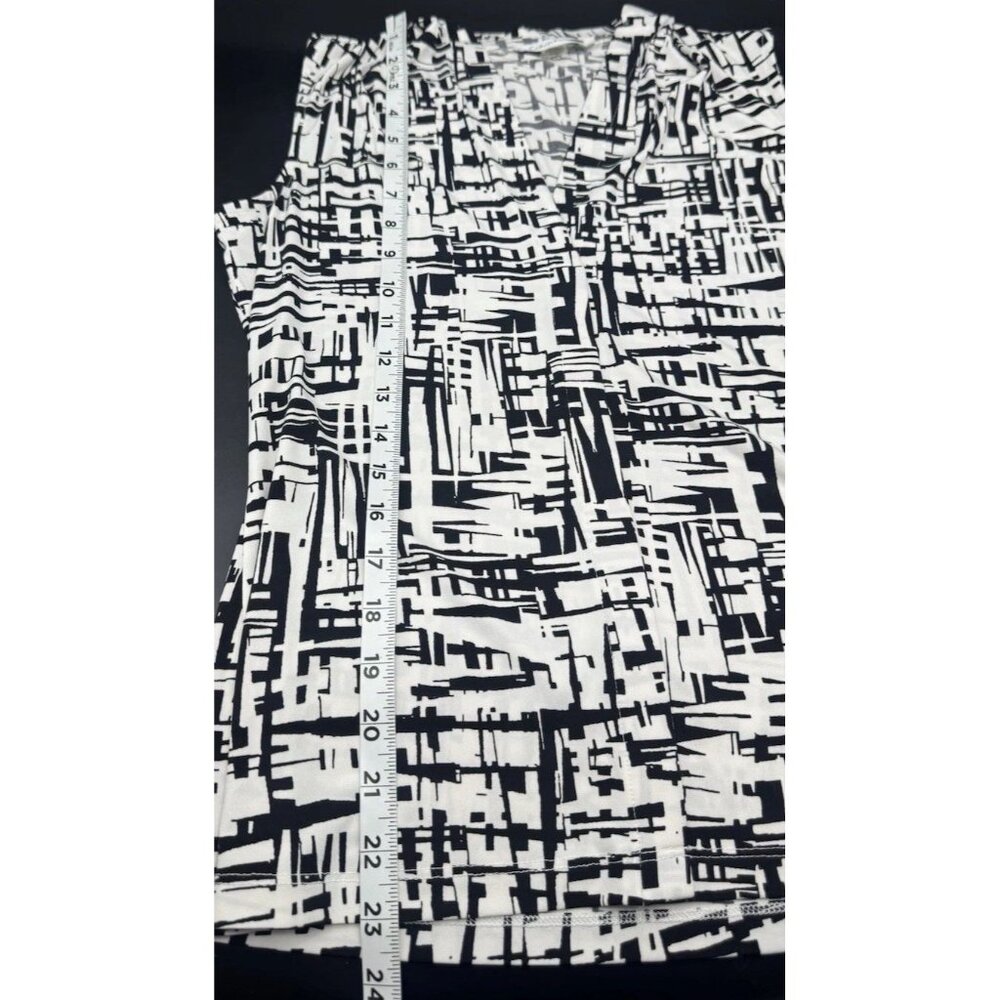 Calvin Klein Womens Black White Abstract Sleeveless Pleated V Neck Top S Classic - Picture 5 of 7